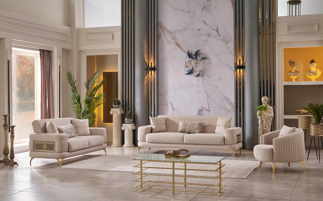Aspina Velvet Luxury Sofa Set