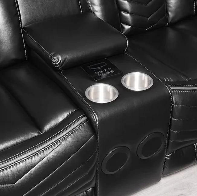 Rick Sectional Recliner Music Sofa - Black Air Leather