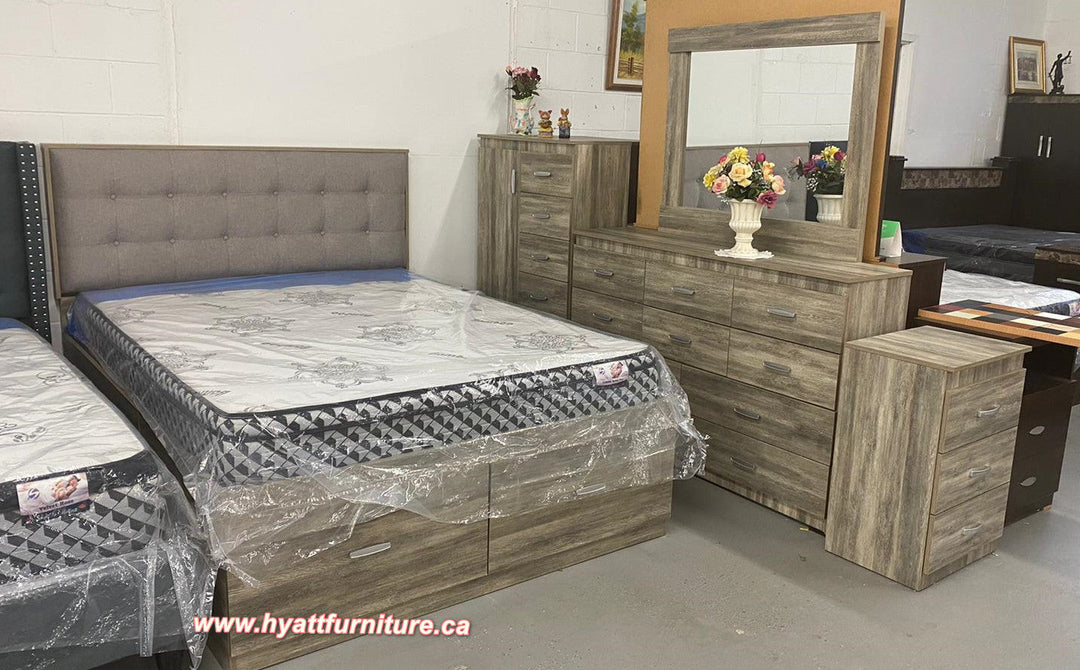 Modern Rustic Bedroom Set with Built-in Storage - NB175