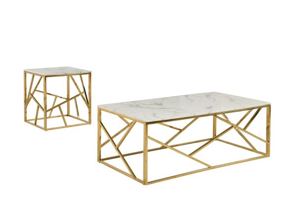 MARBLE TOP GOLD BASE - COFFEE TABLE - 0010