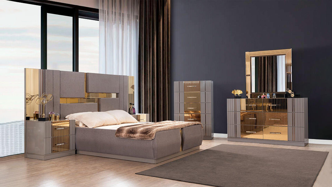 Lorenzo Grey & Gold - Bedroom Set - Furniture Empire