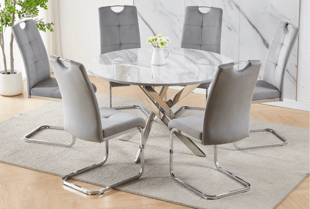 Granite Round Dining Table Set - Furniture Empire