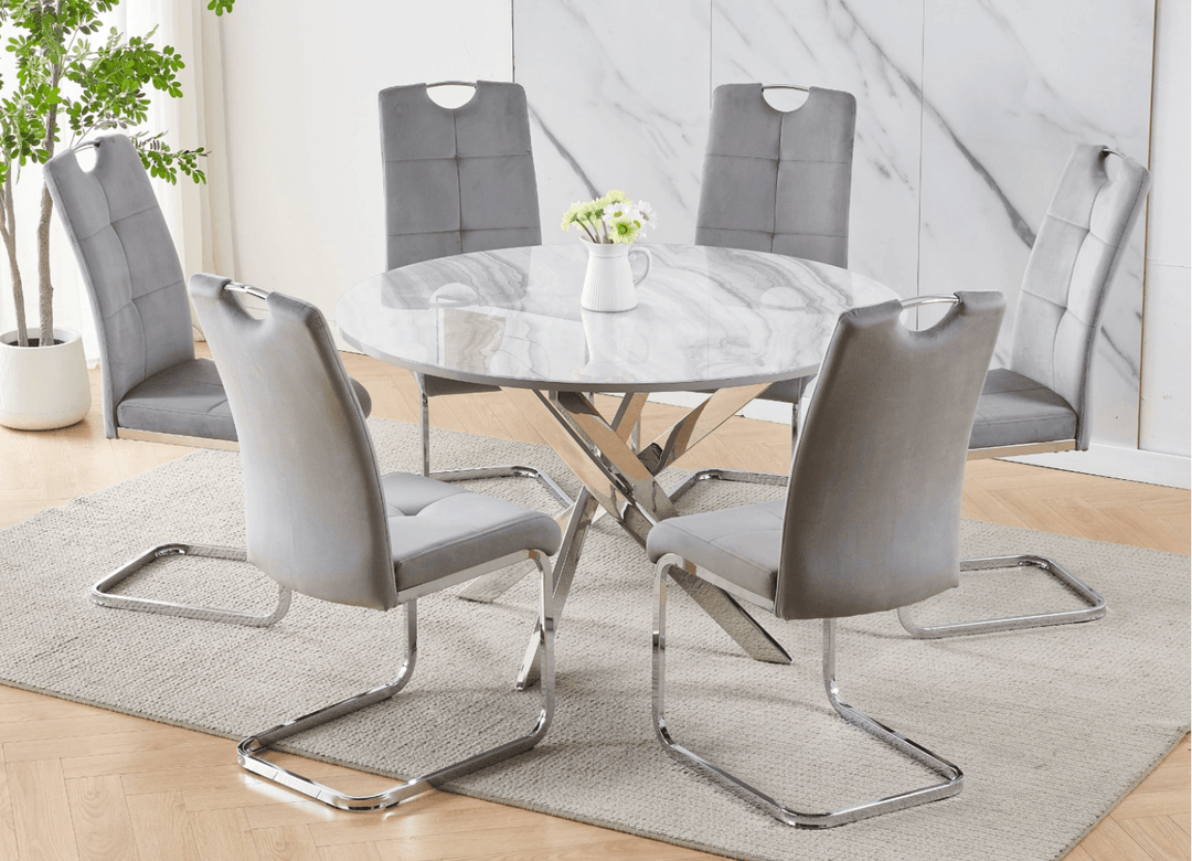 Granite Round Dining Table Set - Furniture Empire