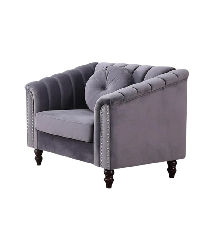 GREY VELVET SOFA SET (8088) - Chair Only